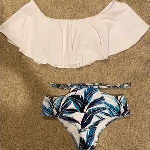 2 peice ruffle off the shoulder swim